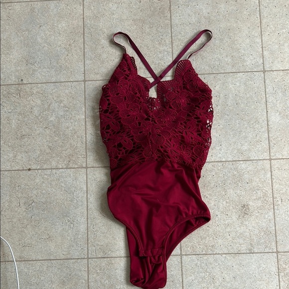 Burgundy Lace Bodysuit - Picture 1 of 4